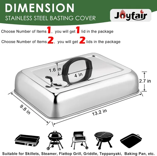 Miniatura 2 de 2 piezas de cubierta para untar cúpula de fusión para parrilla (33 x 25 cm), Joyfair tapa rectangular de acero inoxidable para fundir queso