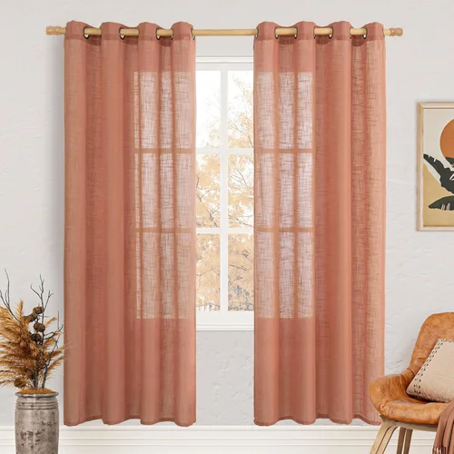 Miniatura 116 de LAMIT Cortinas de lino sintético para dormitorio, paneles filtrantes de luz, cortinas de lino con protección de privacidad con ojales para ventanas