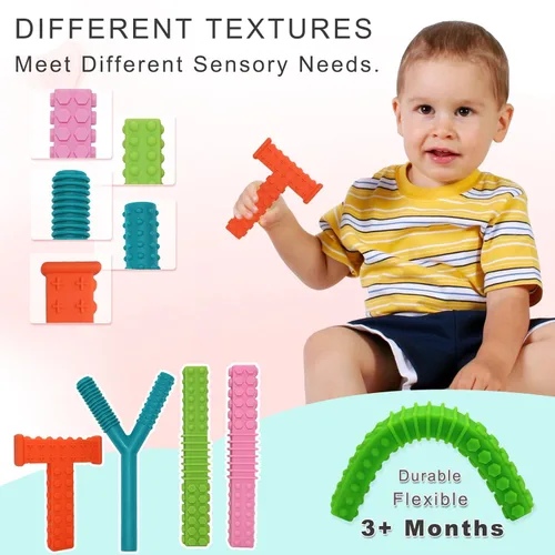 Miniatura 4 de Juguetes sensoriales para masticar para niños autistas, paquete de 4 tubos de silicona para masticar varillas, juguetes para autismo, TDAH, SPD