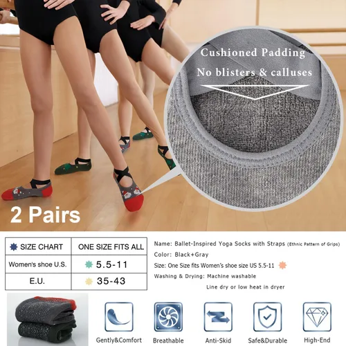 Miniatura 114 de Ozaiic - Calcetines de yoga para mujer con correas y agarres antideslizantes, ideales para pilates, Pure Barre, ballet, danza y entrenamiento