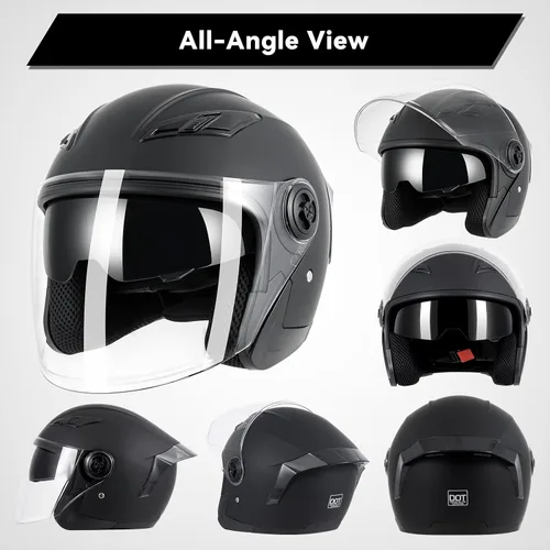 Miniatura 2 de Casco de motocicleta abierto para adultos 3/4, con doble visera, para moto, scooter, ebike, ciclomotor, para hombres y mujeres, aprobado por el DOT
