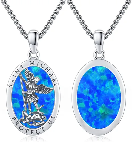 Miniatura 2 de Collar con colgante de San MiguelSan CristóperSan SebastiánGuadalupeÁngel de la GuardaSanta MuerteJudeJoseph para hombres y mujeres, plata de ley