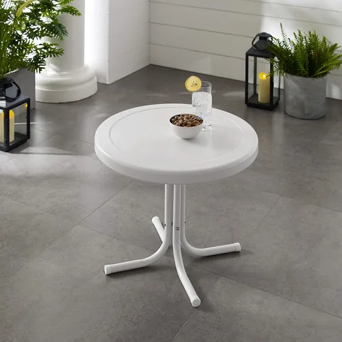 Miniatura 4 de Crosley Furniture Griffith - Mesa auxiliar retro de exterior, de metal resistente a la intemperie, para patio, terraza, porche, color Alabaster