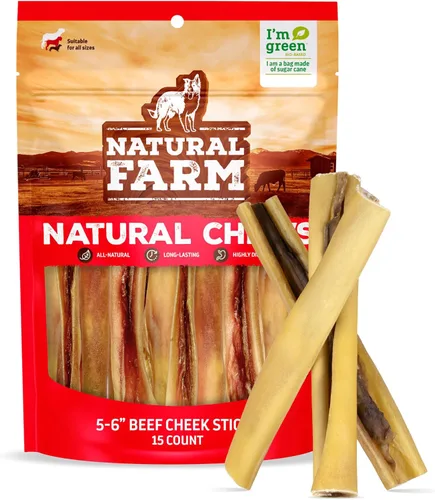 Natural Farm Bully Cheek Stick, 5-6 pulgadas (paquete de 15) - Mejor alternativa a Bully Stick, mejillas de res 100% naturales para perros - Alta en