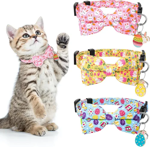 Miniatura 10 de DragonflyDreams 6 collares de gato con pajarita y campanilla, collares de gato a cuadros, collares ajustables para gatos, lindos corbatines