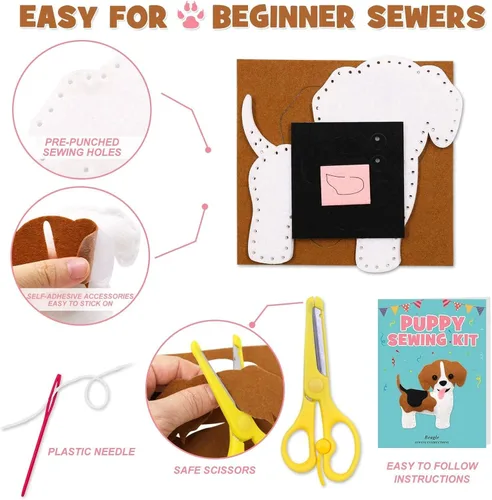 Miniatura 3 de CiyvoLyeen Kit de Costura de Perro para Niños – Divertido Conjunto de Manualidades de Felpa para Costura para Niñas y Niños – Juego de Regalo