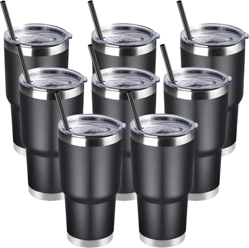 Miniatura 12 de DOMICARE Vaso de 30 oz con tapa y pajita, vasos de acero inoxidable a granel, aislado al vacío de doble pared para café, vaso duradero