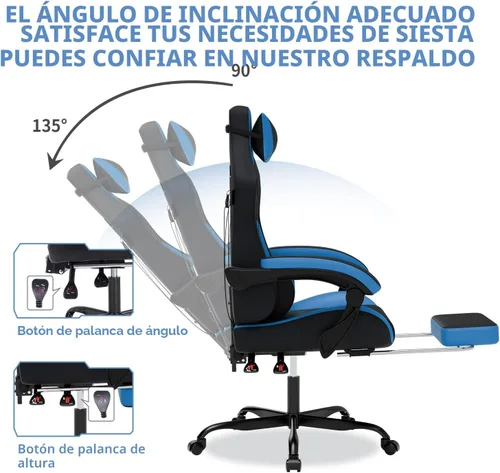 Miniatura 4 de Silla de juegos con reposapiés, sillas de juegos de cuero de PVC ergonómica, silla de jugadores de oficina, reposacabezas soporte lumbar