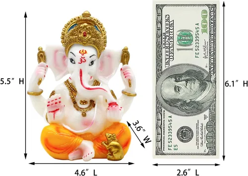 Miniatura 6 de Estatua de Dios indio Señor Ganesha de 5.5 pulgadas de alto, estatuas de ídolo hindú Ganesh Murti para decoración de automóvil, templo Mandir Pooja