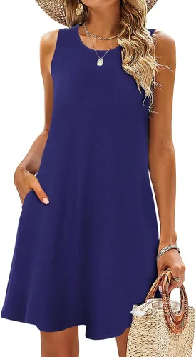 Miniatura 58 de SimpleFun - Vestidos de verano para mujer, camiseta floral, vestido de playa de estilo bohemio, informal, con bolsillos y sin mangas