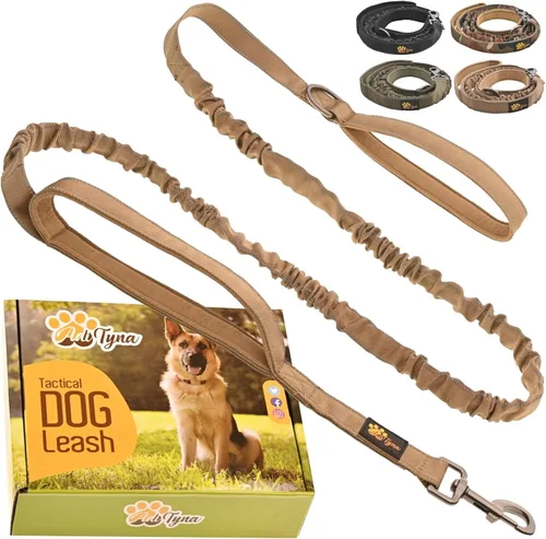 Miniatura 9 de ADITYNA Correa táctica elástica para perro de 6 pies - 7.5 pies – Correa de absorción de golpes con 2 asas acolchadas, cierre de metal, cinturón