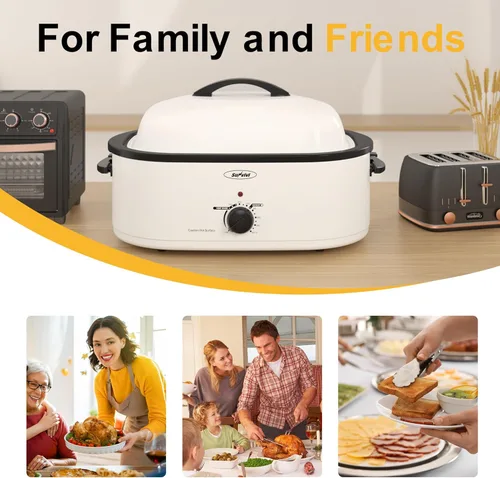 Miniatura 7 de Horno tostador Sunvivi, horno tostador eléctrico con tapa de autohilvanado, tostador de pavo de 24 libras y 20 cuartos con función única de Blanco