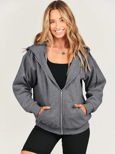 Miniatura 7 de Prinbara Sudaderas con capucha y cremallera de gran tamaño para mujer, ropa Y2K, linda para adolescentes, niñas, otoño, casual, con cordón