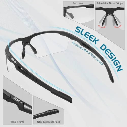 Miniatura 6 de SCVCN Gafas de sol deportivas fotocromáticas para ciclismo, gafas transparentes para hombres y mujeres, protección UV400, MTB BMX, pesca, correr