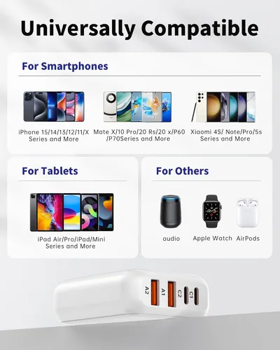 Miniatura 7 de Cargador USB C de 8 puertos, estación de carga rápida para múltiples dispositivos, concentrador de carga USB multipuerto para iPhone, Samsung