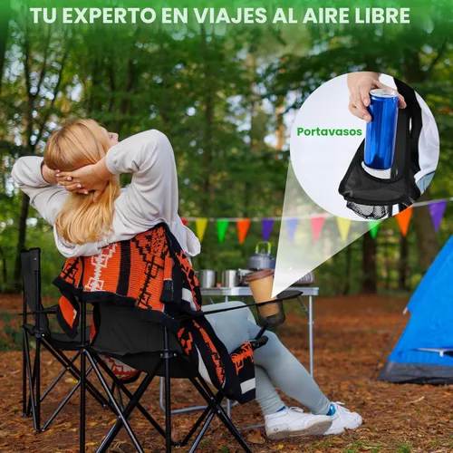 Miniatura 5 de Paquete de 2 Sillas de Camping Portátiles Ligeras Plegables Silla de Césped Silla de Playa al Aire Libre con Portavasos y Bolsa de Transporte