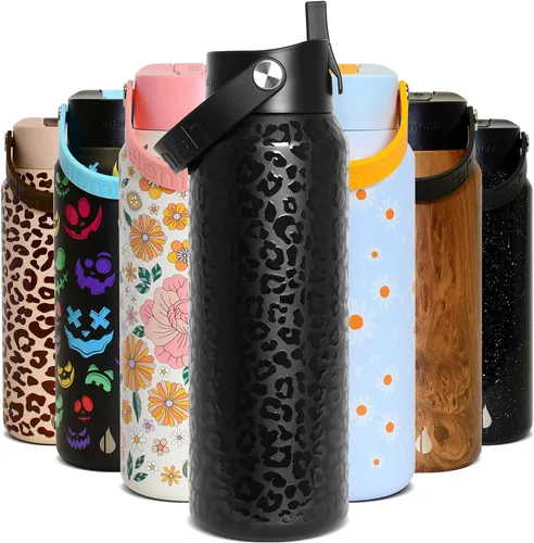 Miniatura 42 de Elemental Botella de agua aislada de 24 onzas con popote, botellas de agua con núcleo de acero inoxidable 100% a prueba de fugas para viajes, Beige