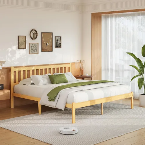 Miniatura 9 de Askeld Base de cama individual de madera con cabecero, plataforma de bambú sólido de 14 pulgadas de alto, no necesita somier, marco de cama