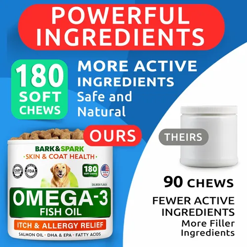 Miniatura 5 de BARK&SPARK Omega 3 para perros - 180 golosinas de aceite de pescado para la muda de pelo de perro, alergia cutánea, alivio de la picazón