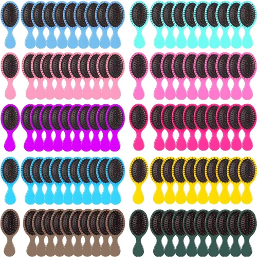 Miniatura 8 de 100 mini cepillos coloridos desenredantes de viaje, cerdas suaves para peinar el cabello suave y sin enredos para cabello seco/húmedo, niños