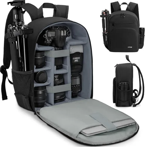 Miniatura 11 de Mochila para cámara DSLR/SLR/sin espejo, funda impermeable profesional para cámara de 11 x 5.9 x 15 pulgadas para fotógrafos, gris, negro, naranja