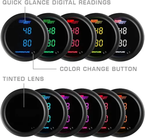 Miniatura 4 de GlowShift Kit de medidor de temperatura dual digital de 10 colores de 302.0 °F, para refrigerante de agua, aceite, temperatura de transmisión