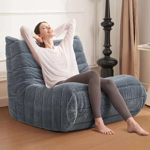 Miniatura 3 de Puf para adultos, silla puf grande, sillón con relleno de espuma viscoelástica para el hogar, apartamento o sala de juegos, gris afelpado Felpa gris