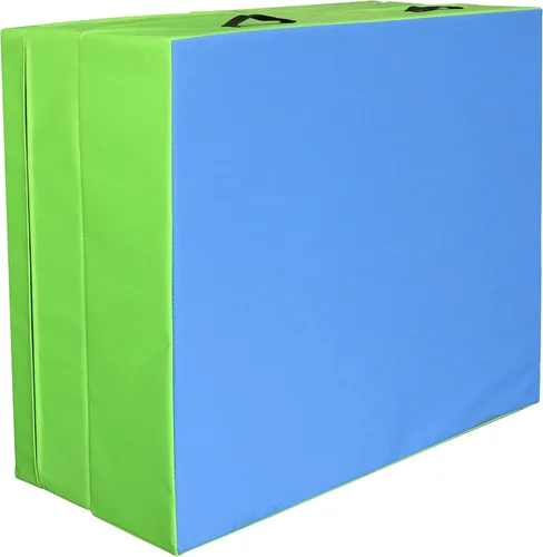 Miniatura 4 de PRISP Alfombrilla plegable inclinada para gimnasio, extra larga, 71 x 30 x 14 pulgadas, con cuña para niños Verde; Azul