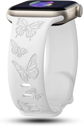 Miniatura 19 de Bandas con grabado de mariposa compatibles con Apple Watch de 41mm 40mm 38mm 49mm 46mm 49mm 46mm 45mm 44mm 42mm, mujeres, correa deportiva de Negro