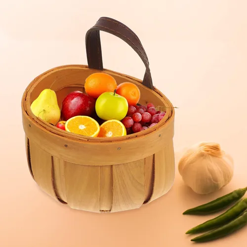 Miniatura 6 de Homoyoyo Cesta de frutas colgante cesta de mimbre tejida a mano cesta de almacenamiento de madera portátil colgante de pared cesta de flores