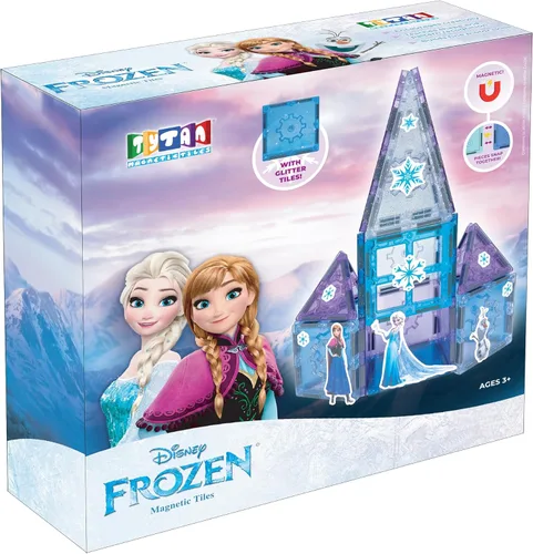 Miniatura 3 de Tytan Toys Juguete de azulejos magnéticos Frozen de Disney Princesa Castillo - Juego de construcción STEAM de 20 piezas con azulejos brillantes