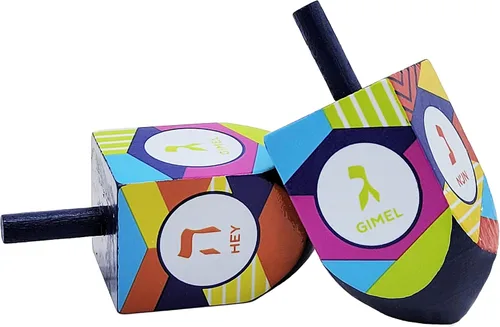 Miniatura 3 de The Dreidel Company Dreidels de Hanukkah de madera pintada a mano, extra grande, paquete de 10 diseños retro Dreidel 2-Multicolor