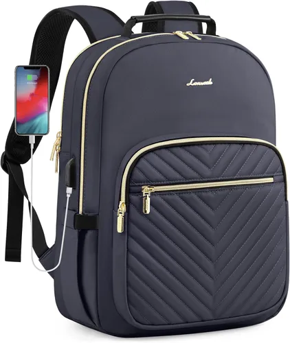 Miniatura 15 de LOVEVOOK Mochila para laptop para mujer, elegante mochila acolchada para viajes de negocios, trabajo, bolsa para computadora, con puerto USB