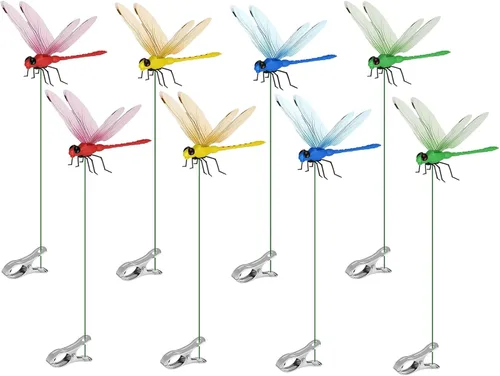 8 Pack Dragonfly Clips, 3D Simulation Fake Dragonflies Decoration for Garden Stakes, Yard Ornaments, Hat, Deer, Horse, Indoor and Outdoor