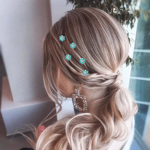 Miniatura 5 de QIUTIMIY Paquete de 20 horquillas para el cabello con flores de cristal (azul) con diamantes de imitación para novia, boda, accesorios de joyería