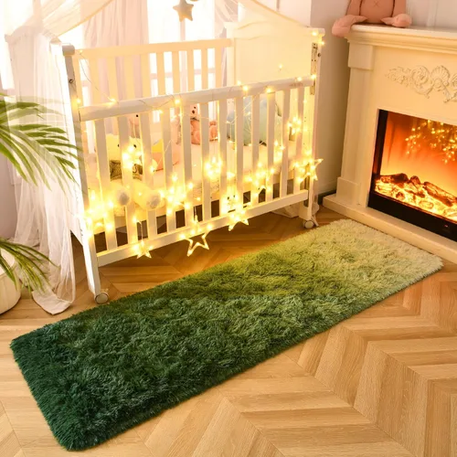 Miniatura 5 de DweIke Alfombras peludas de lujo para dormitorio, 2 x 6 pies, alfombra de pasillo esponjosa para niñas y niños, antideslizante, extra cómoda