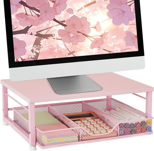 Pequeño soporte rosa para computadora portátil para escritorio, soporte para monitor, accesorios de escritorio de oficina, soporte de escritorio de