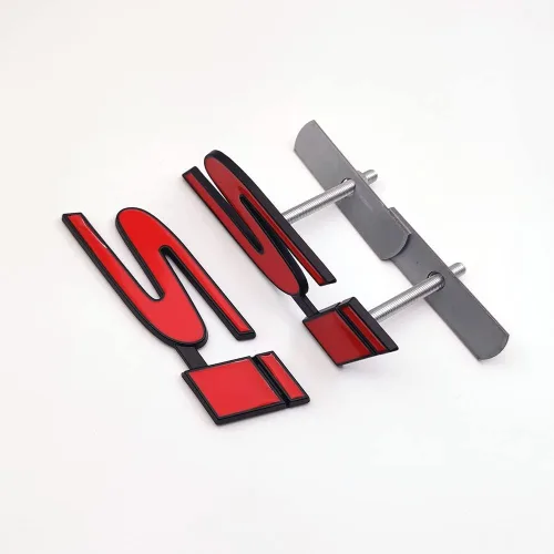 Miniatura 6 de 1 emblema de metal negro y rojo para parrilla delantera del automóvil + 1 calcomanía 3D para tapa trasera de carreras, calcomanía deportiva