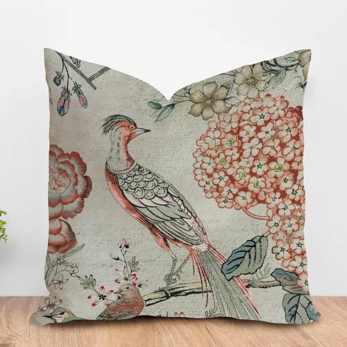Miniatura 9 de ArogGeld Fundas de almohada de granja de camelia y pavo real, color rosa, rubor, chinoiserie, pájaro, blanco, lino, funda de cojín chinoiserie