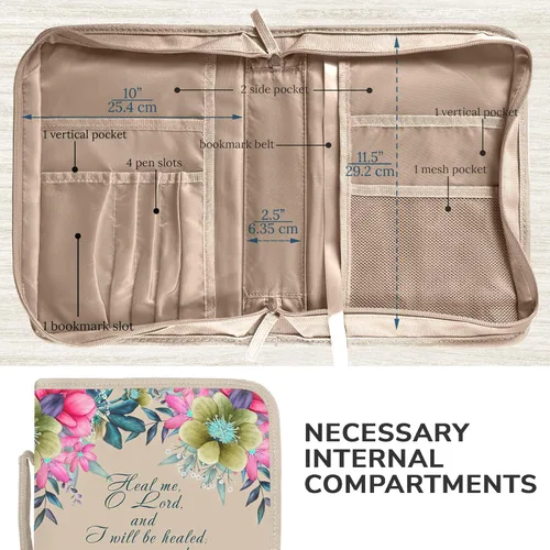 Miniatura 28 de DEHITE Funda para la Biblia para mujer, fundas de tela prémium para la Biblia para niñas, bolsa de transporte para mujer, ranuras para bolígrafos