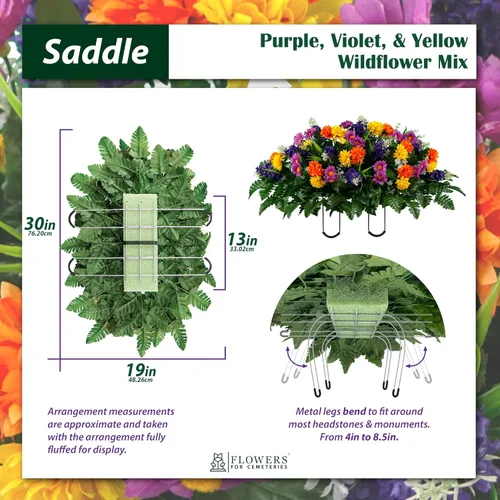Miniatura 3 de Sympathy Silks Flores artificiales para cementerios – Decoraciones para tumbas - 1 ramo de flores silvestres de violeta púrpura y naranja, 1 montura