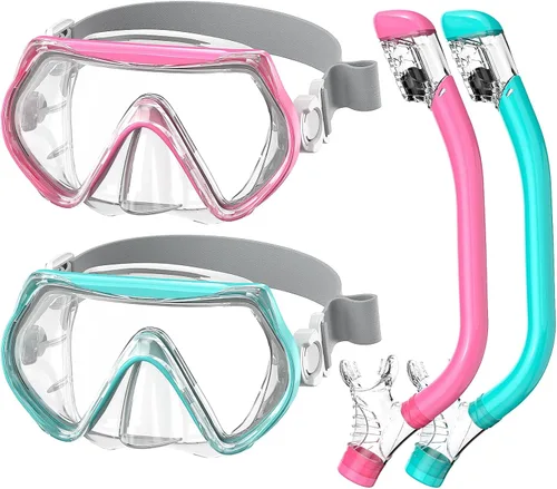 Miniatura 10 de Equipo de esnórquel para niños, conjunto de esnórquel para niños de 6 a 14 años, esnórquel seco superior, conjunto de máscara, gafas de natación