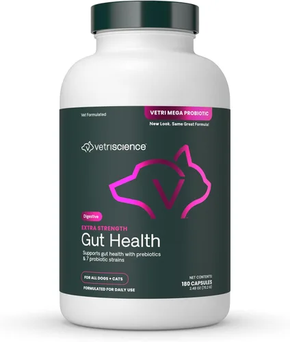 VetriScience Suplementos digestivos probióticos y prebióticos extra fuertes para la salud intestinal para perros y gatos, gases, diarrea y apoyo