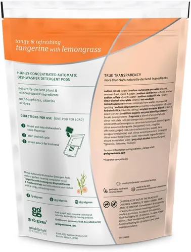 Miniatura 2 de Grab Green Cápsulas de detergente automático para lavavajillas, 24 unidades, aroma a hierba de limón mandarina, a base de plantas y minerales