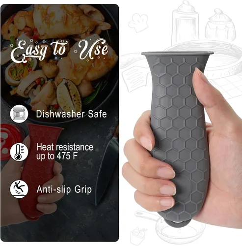 Miniatura 2 de Joyhalo Funda para mango de sartén de hierro fundido, paquete de 6 fundas resistentes al calor, funda de silicona para sartenes, color gris Gris