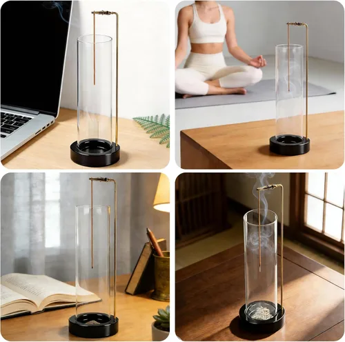 Miniatura 7 de Soporte para varillas de incienso, quemador de incienso anti-cenizas con 30 varillas de incienso, recogedor de cenizas de vidrio desmontable
