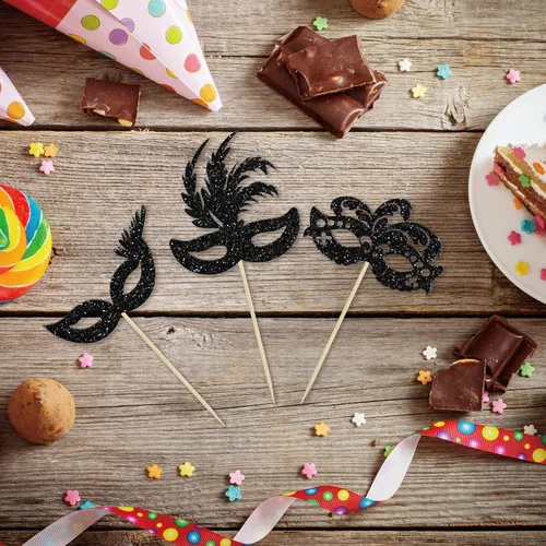 Miniatura 3 de Gyufise 24 máscaras de mascarada para cupcakes con purpurina para despedida de soltera, para cupcakes, comida y frutas, baile de máscaras, Mardi
