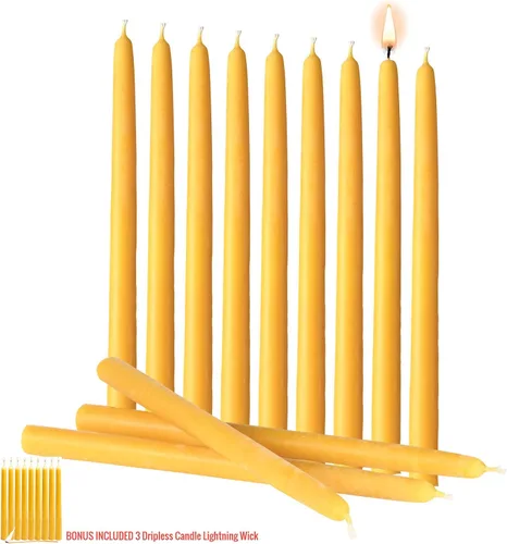 Velas cónicas de cera de abejas, hechas a mano, de 9 pulgadas, hechas de cera de abejas de grado cosmético pura natural triple filtrada con una