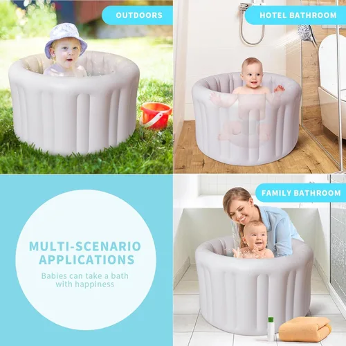 Miniatura 5 de Bañera inflable portátil para bebés de 6 meses en adelante, piscina plegable para bebés con base antideslizante y asiento de apoyo suave, ideal