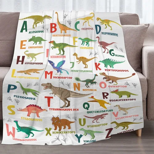 Miniatura 2 de Manta del alfabeto de dinosaurio, manta de dinosaurio para niños y niñas, franela suave y acogedora, ligera y cálida, 30 x 40 pulgadas para bebés
